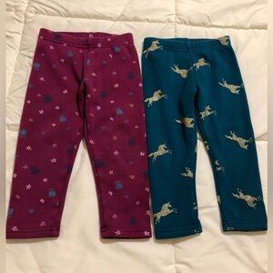 Carter's Kids Fleece Leggings - Maroon and Teal with Patterns